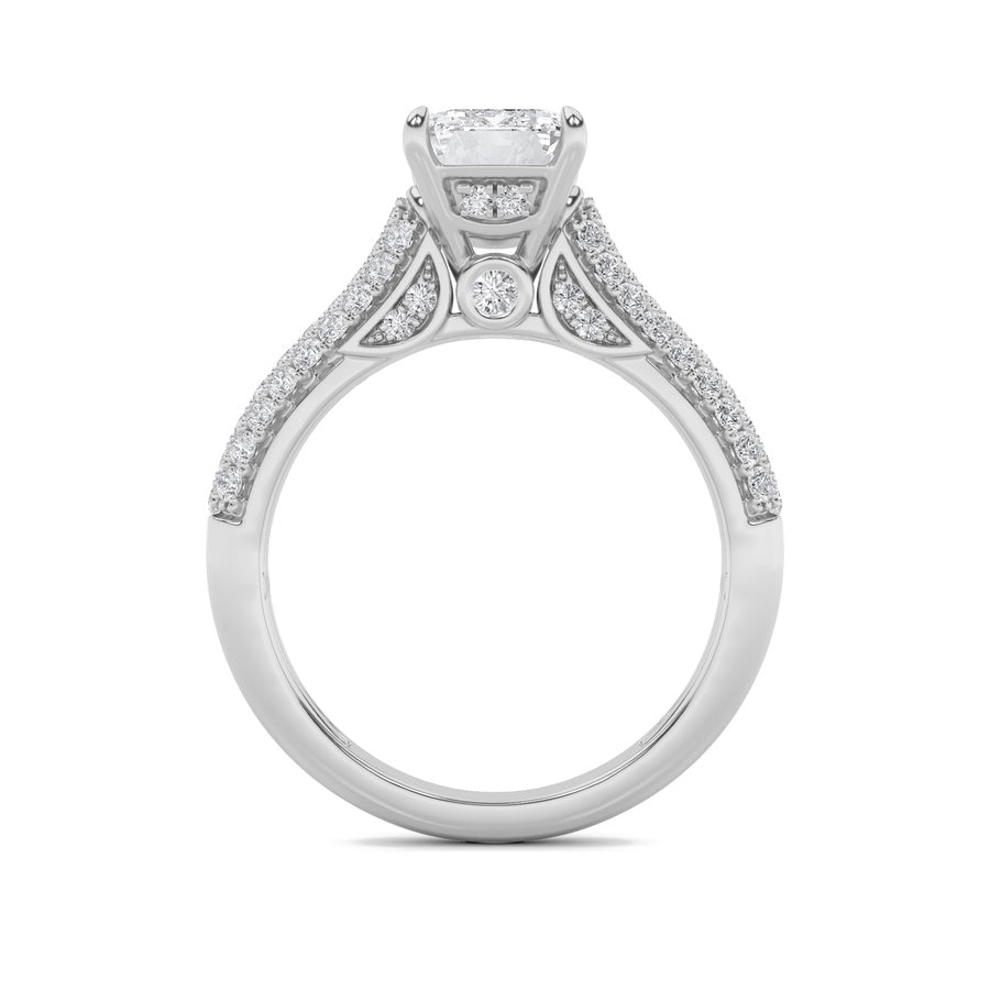2.5CTW Emerald Shaped Lab Grown Diamond (F/VS) Hidden Halo Accented Engagement Ring in 14K Gold