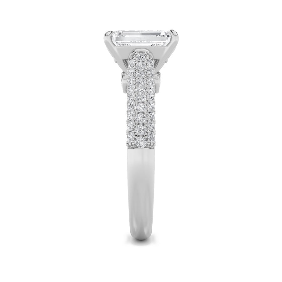 2.5CTW Emerald Shaped Lab Grown Diamond (F/VS) Hidden Halo Accented Engagement Ring in 14K Gold