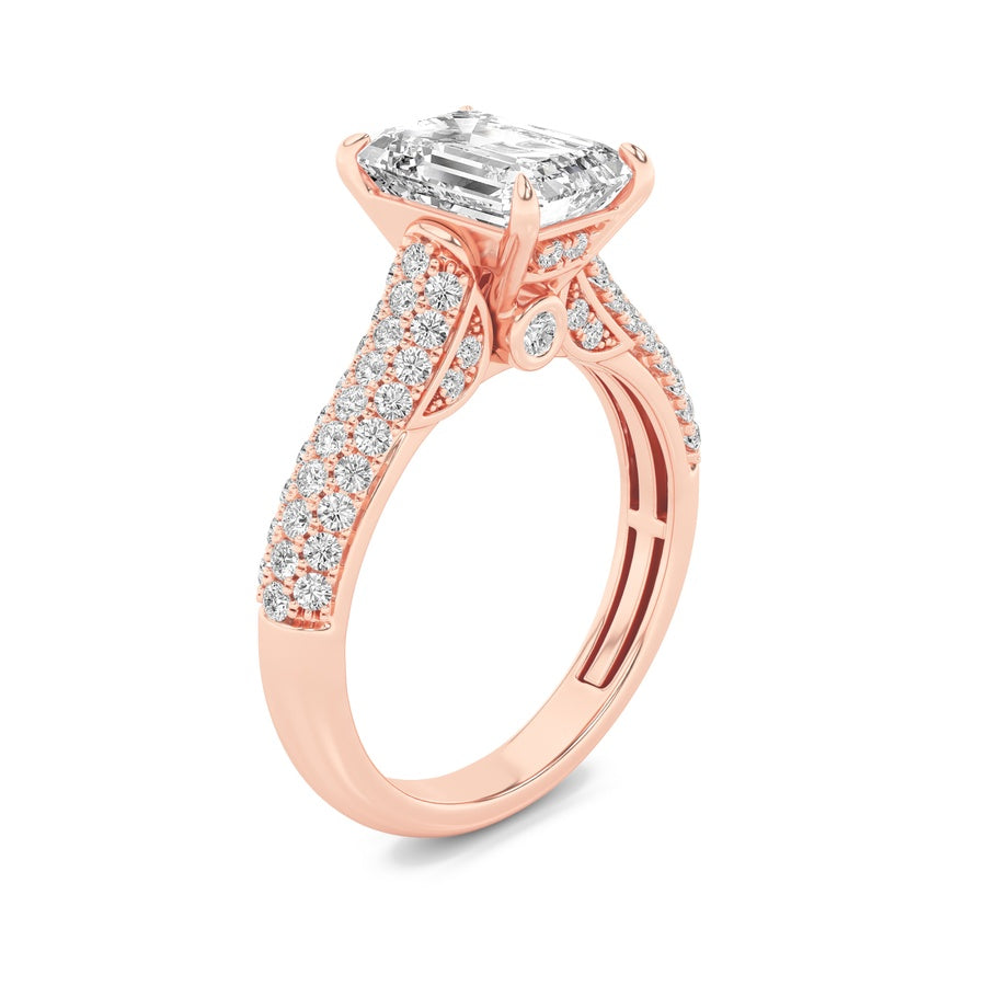 2.5CTW Emerald Shaped Lab Grown Diamond (F/VS) Hidden Halo Accented Engagement Ring in 14K Gold