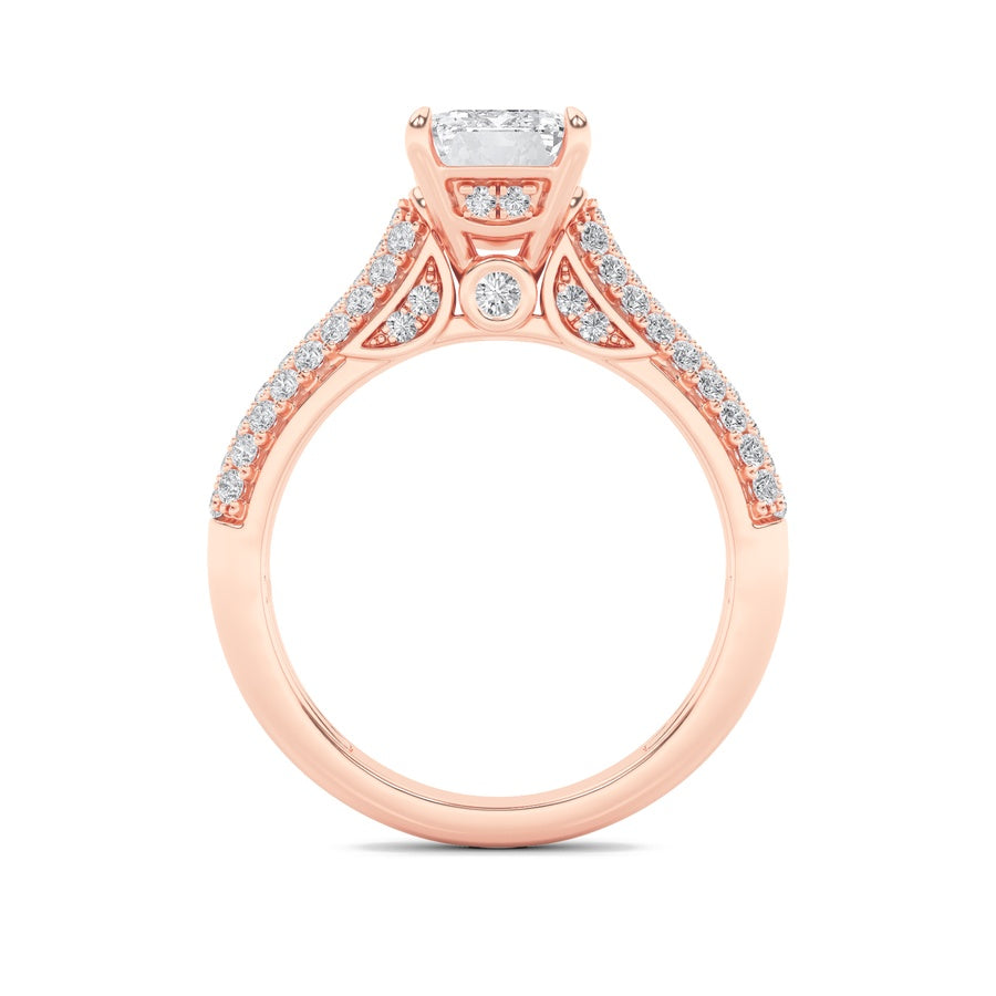 2.5CTW Emerald Shaped Lab Grown Diamond (F/VS) Hidden Halo Accented Engagement Ring in 14K Gold
