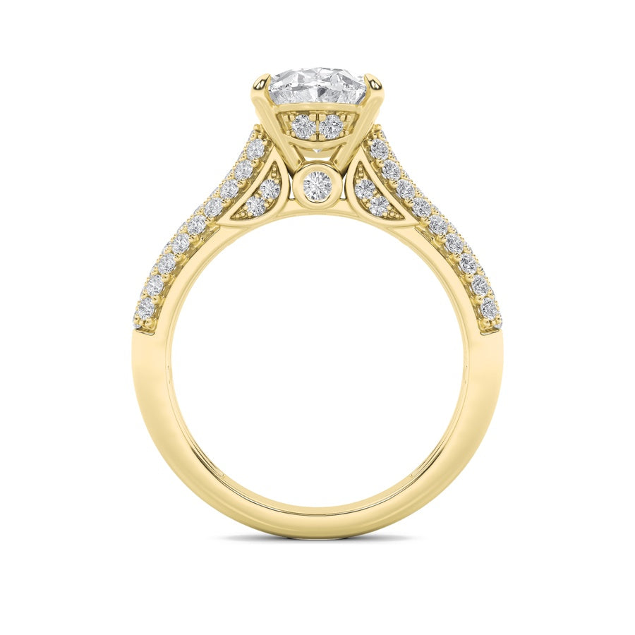 1.5CTW Oval Shaped Lab Grown Diamond (F/VS) Hidden Halo Accented Engagement Ring in 14K Gold