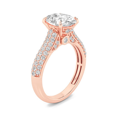 1.5CTW Oval Shaped Lab Grown Diamond (F/VS) Hidden Halo Accented Engagement Ring in 14K Gold