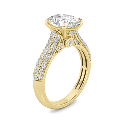 2.5CTW Oval Shaped Lab Grown Diamond (F/VS) Hidden Halo Accented Engagement Ring in 14K Gold