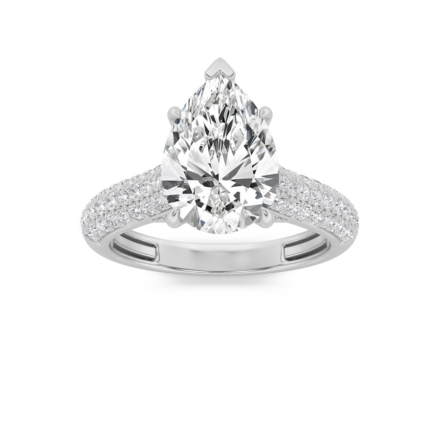 2.5CTW Pear Shaped Lab Grown Diamond (F/VS) Hidden Halo Accented Engagement Ring in 14K Gold