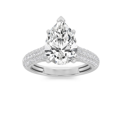 2.5CTW Pear Shaped Lab Grown Diamond (F/VS) Hidden Halo Accented Engagement Ring in 14K Gold