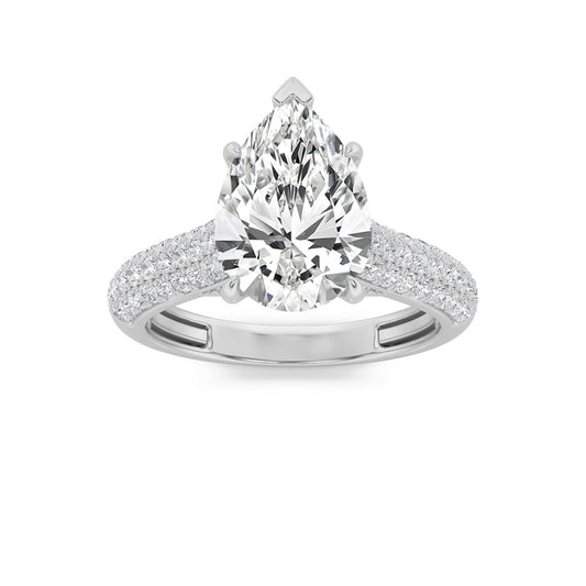 2.5CTW Pear Shaped Lab Grown Diamond (F/VS) Hidden Halo Accented Engagement Ring in 14K Gold