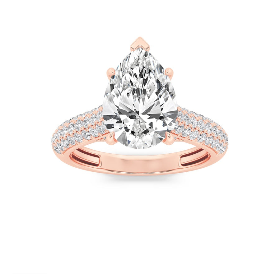 2.5CTW Pear Shaped Lab Grown Diamond (F/VS) Hidden Halo Accented Engagement Ring in 14K Gold