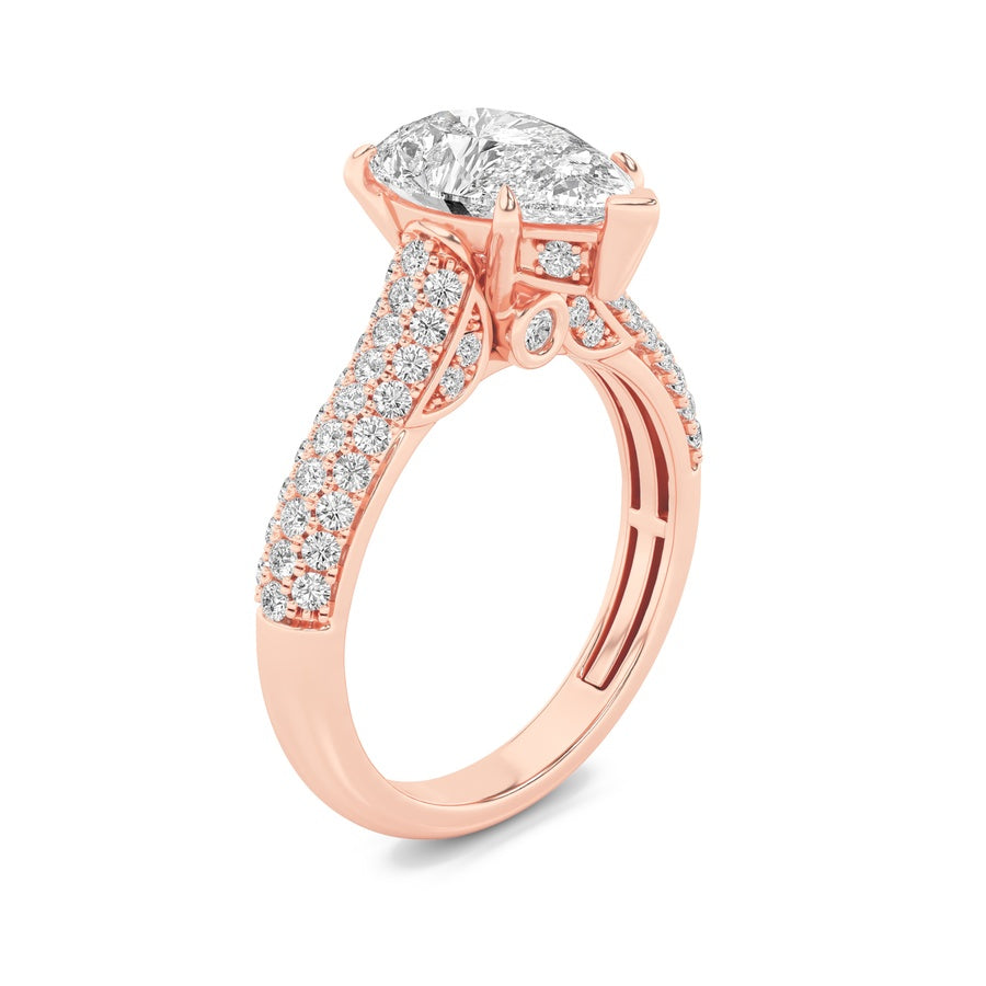 2.5CTW Pear Shaped Lab Grown Diamond (F/VS) Hidden Halo Accented Engagement Ring in 14K Gold