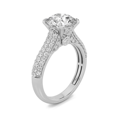 1.5CTW Round Shaped Lab Grown Diamond (F/VS) Hidden Halo Accented Engagement Ring in 14K Gold