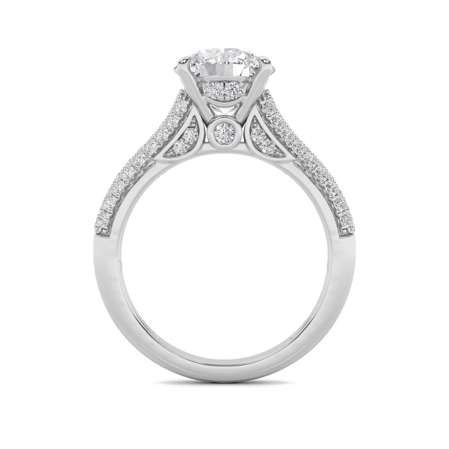 1.5CTW Round Shaped Lab Grown Diamond (F/VS) Hidden Halo Accented Engagement Ring in 14K Gold