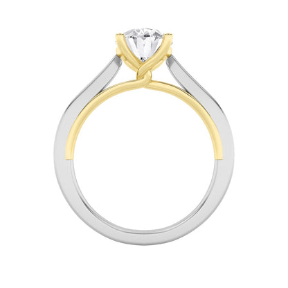 2CTW Oval Shaped Lab Grown Diamond (F/VS) Two Tone Twisted Basket Cathedral Shank Solitaire Ring in 14K Gold