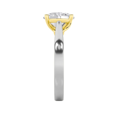 2CTW Oval Shaped Lab Grown Diamond (F/VS) Two Tone Twisted Basket Cathedral Shank Solitaire Ring in 14K Gold