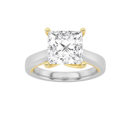 1CTW Princess Shaped Lab Grown Diamond (F/VS) Two Tone Twisted Basket Cathedral Shank Solitaire Ring in 14K Gold