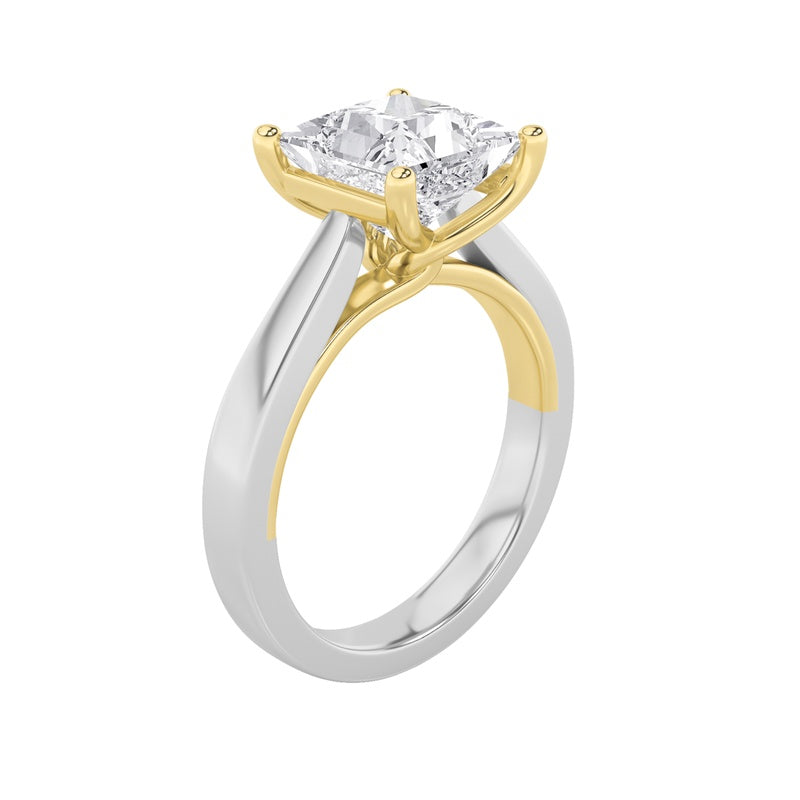 1CTW Princess Shaped Lab Grown Diamond (F/VS) Two Tone Twisted Basket Cathedral Shank Solitaire Ring in 14K Gold