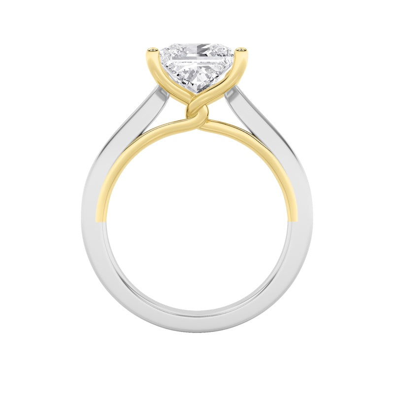 2CTW Princess Shaped Lab Grown Diamond (F/VS) Two Tone Twisted Basket Cathedral Shank Solitaire Ring in 14K Gold