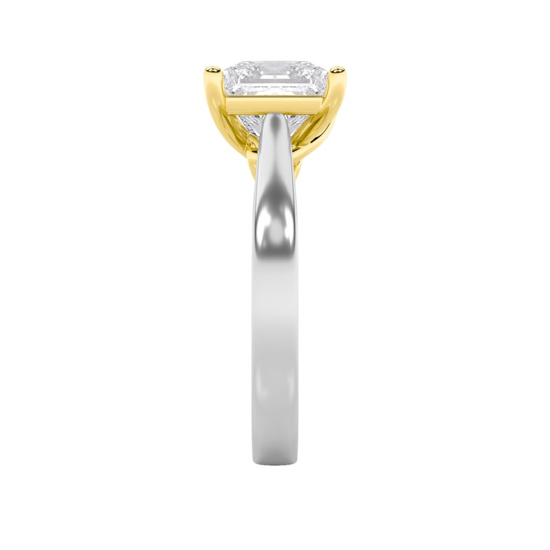 2CTW Princess Shaped Lab Grown Diamond (F/VS) Two Tone Twisted Basket Cathedral Shank Solitaire Ring in 14K Gold