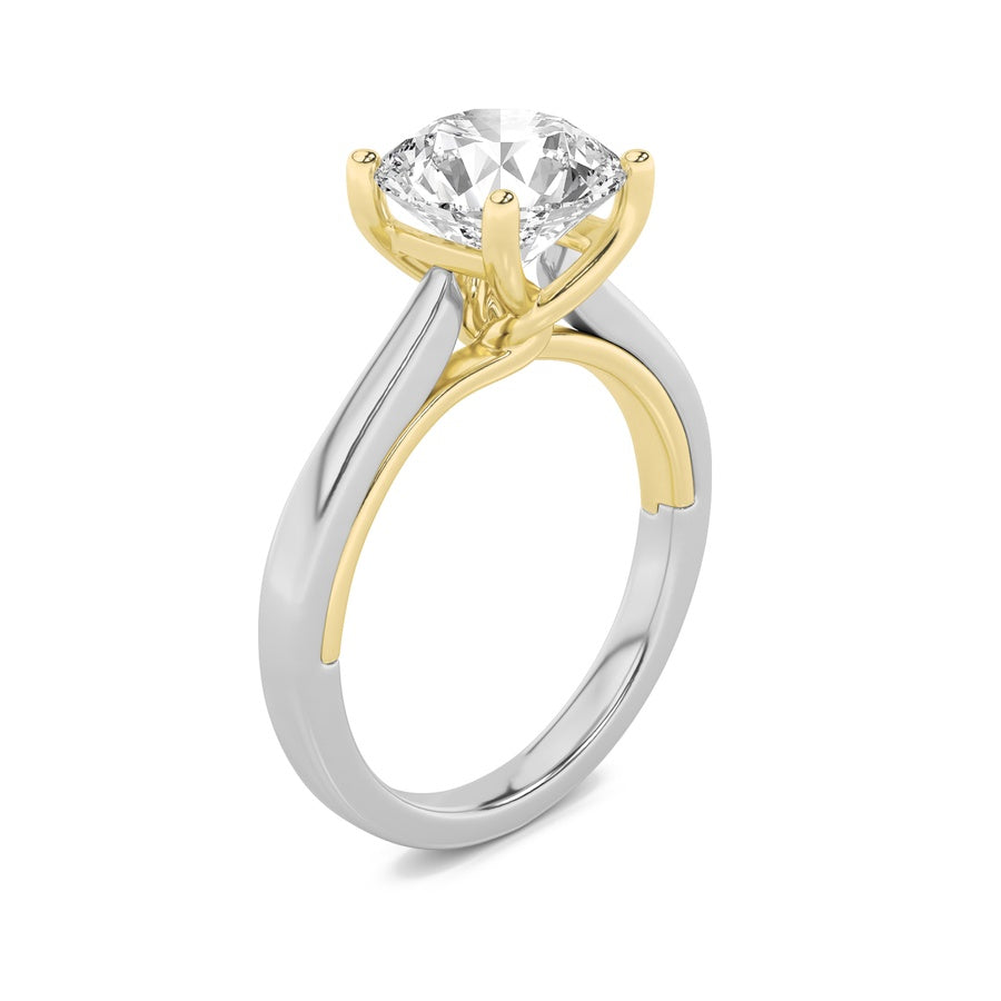 1CTW Round Shaped Lab Grown Diamond (F/VS) Two Tone Twisted Basket Cathedral Shank Solitaire Ring in 14K Gold
