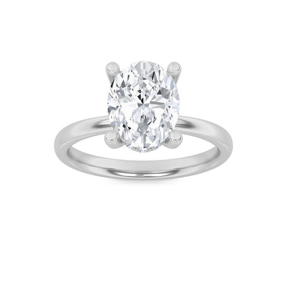 2CTW Oval Shaped Lab Grown Diamond (F/VS) Hidden Halo Petite Shank Ring in 14K Gold