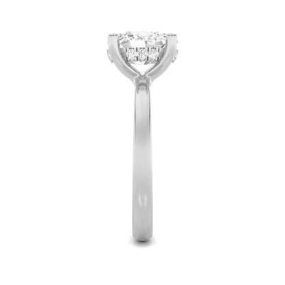 2CTW Oval Shaped Lab Grown Diamond (F/VS) Hidden Halo Petite Shank Ring in 14K Gold