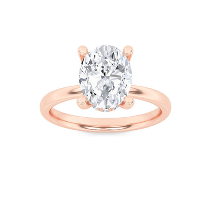 2CTW Oval Shaped Lab Grown Diamond (F/VS) Hidden Halo Petite Shank Ring in 14K Gold