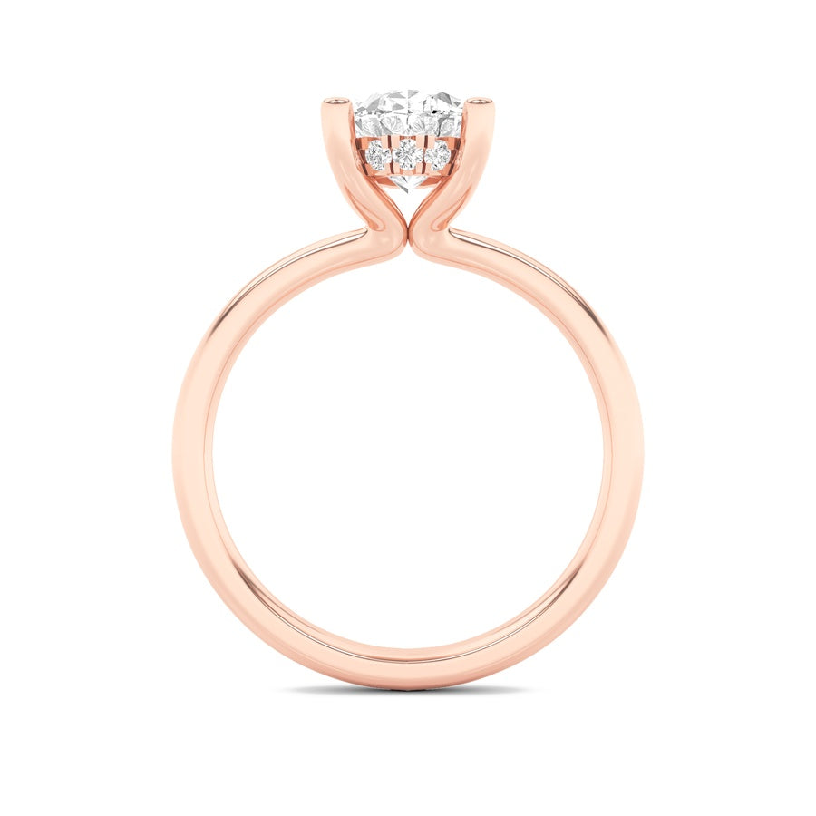 2CTW Oval Shaped Lab Grown Diamond (F/VS) Hidden Halo Petite Shank Ring in 14K Gold