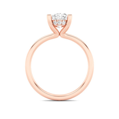 2CTW Oval Shaped Lab Grown Diamond (F/VS) Hidden Halo Petite Shank Ring in 14K Gold