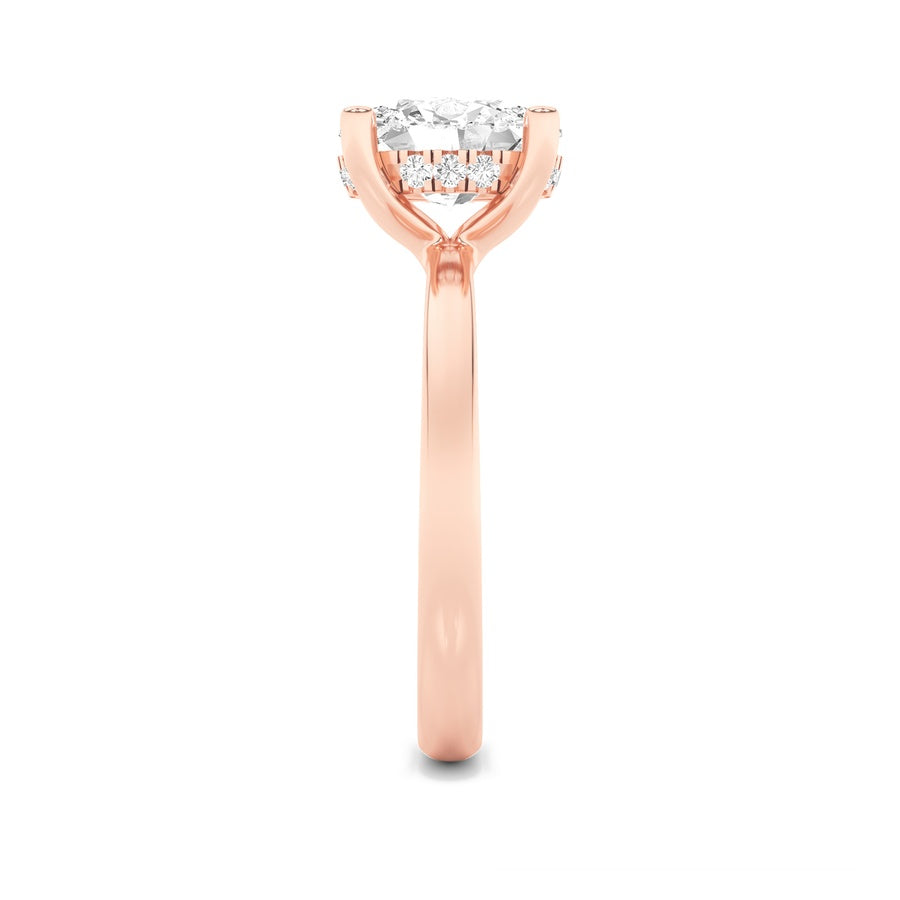 2CTW Oval Shaped Lab Grown Diamond (F/VS) Hidden Halo Petite Shank Ring in 14K Gold