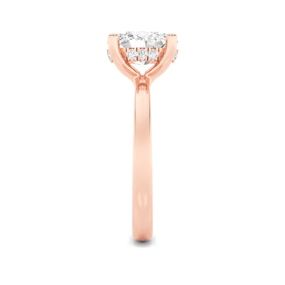 2CTW Oval Shaped Lab Grown Diamond (F/VS) Hidden Halo Petite Shank Ring in 14K Gold