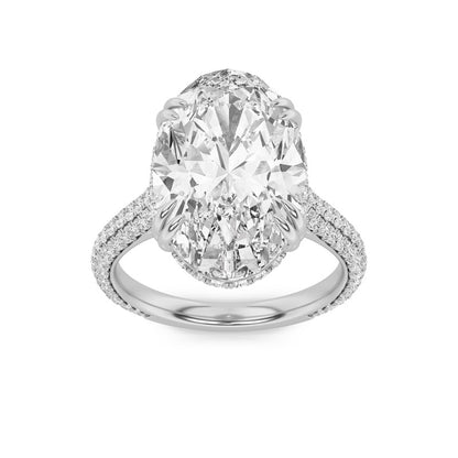 7CTW Oval Shaped Lab Grown Diamond (F/VS) Bold Statement Accented Ring in 14K Gold