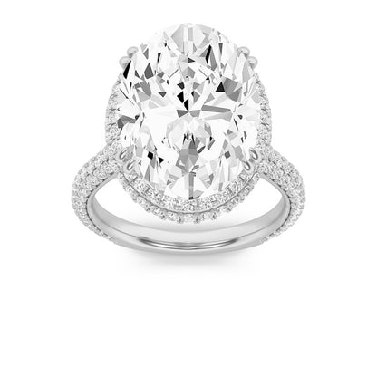 7.5CTW Oval Shaped Lab Grown Diamond (F/VS) Bold Statement Accented Ring in 14K Gold