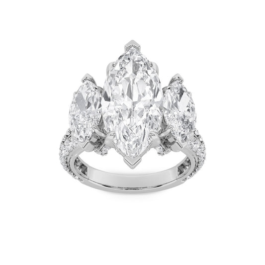 7.75CTW Marquise Shaped Lab Grown Diamond (F/VS) Bold Statement Accented Ring in 14K Gold
