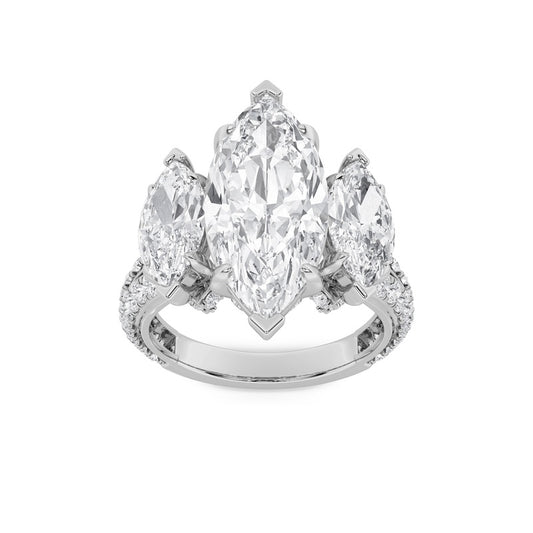 7.75CTW Marquise Shaped Lab Grown Diamond (F/VS) Bold Statement Accented Ring in 14K Gold