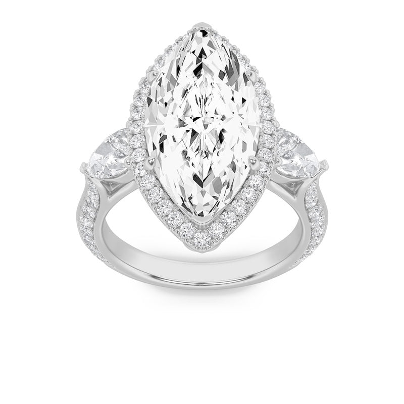 6.5CTW Marquise Shaped Lab Grown Diamond (G/VS) Bold Statement Accented Ring in 14K Gold