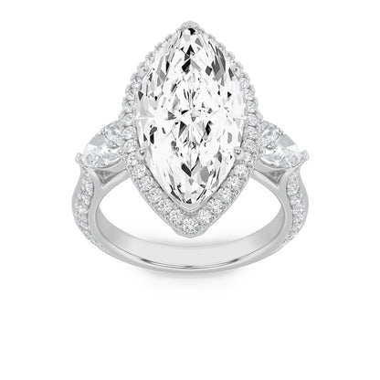 6.5CTW Marquise Shaped Lab Grown Diamond (G/VS) Bold Statement Accented Ring in 14K Gold