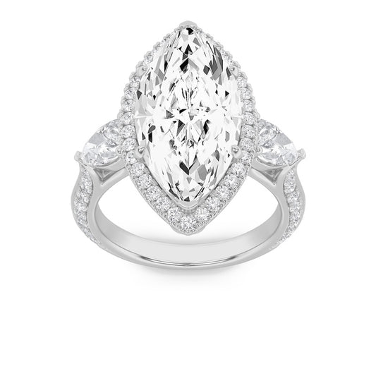 6.5CTW Marquise Shaped Lab Grown Diamond (G/VS) Bold Statement Accented Ring in 14K Gold