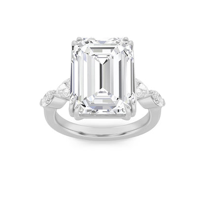 8.5CTW Emerald Shaped Lab Grown Diamond (F/VS) Bold Statement Accented Ring in 14K Gold