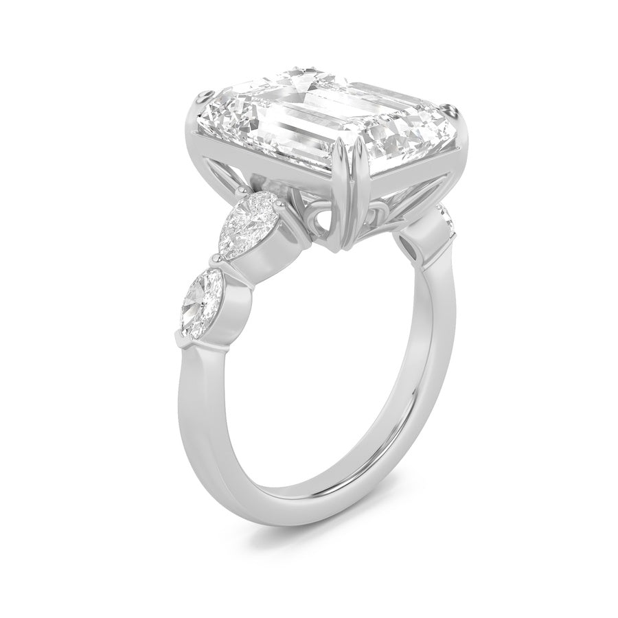 8.5CTW Emerald Shaped Lab Grown Diamond (F/VS) Bold Statement Accented Ring in 14K Gold