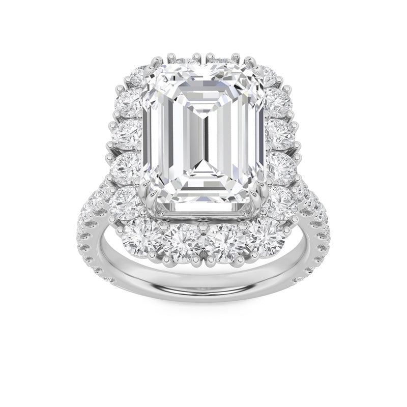 7.25CTW Emerald Shaped Lab Grown Diamond (F/VS) Bold Statement Accented  Ring in 14K Gold