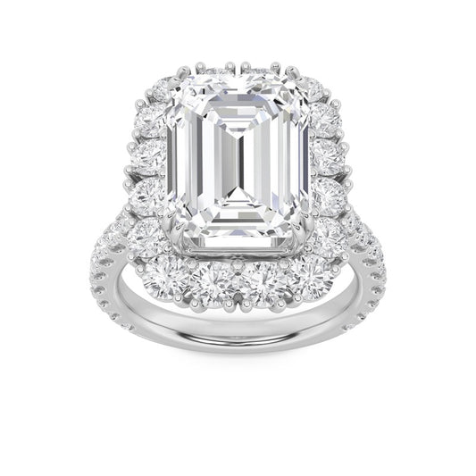 7.25CTW Emerald Shaped Lab Grown Diamond (F/VS) Bold Statement Accented  Ring in 14K Gold