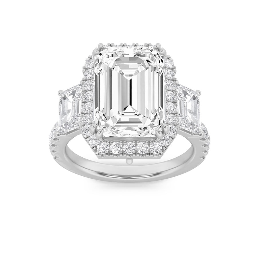 7CTW Emerald Shaped Lab Grown Diamond (F/VS) Bold Accented Engagement Ring in 14K Gold