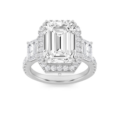 7CTW Emerald Shaped Lab Grown Diamond (F/VS) Bold Accented Engagement Ring in 14K Gold