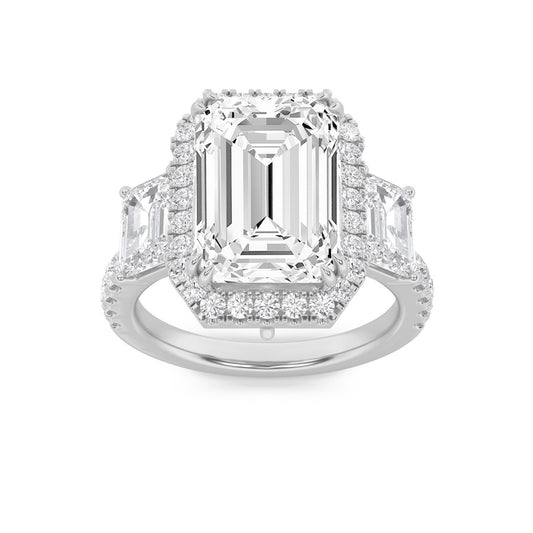 7CTW Emerald Shaped Lab Grown Diamond (F/VS) Bold Accented Engagement Ring in 14K Gold