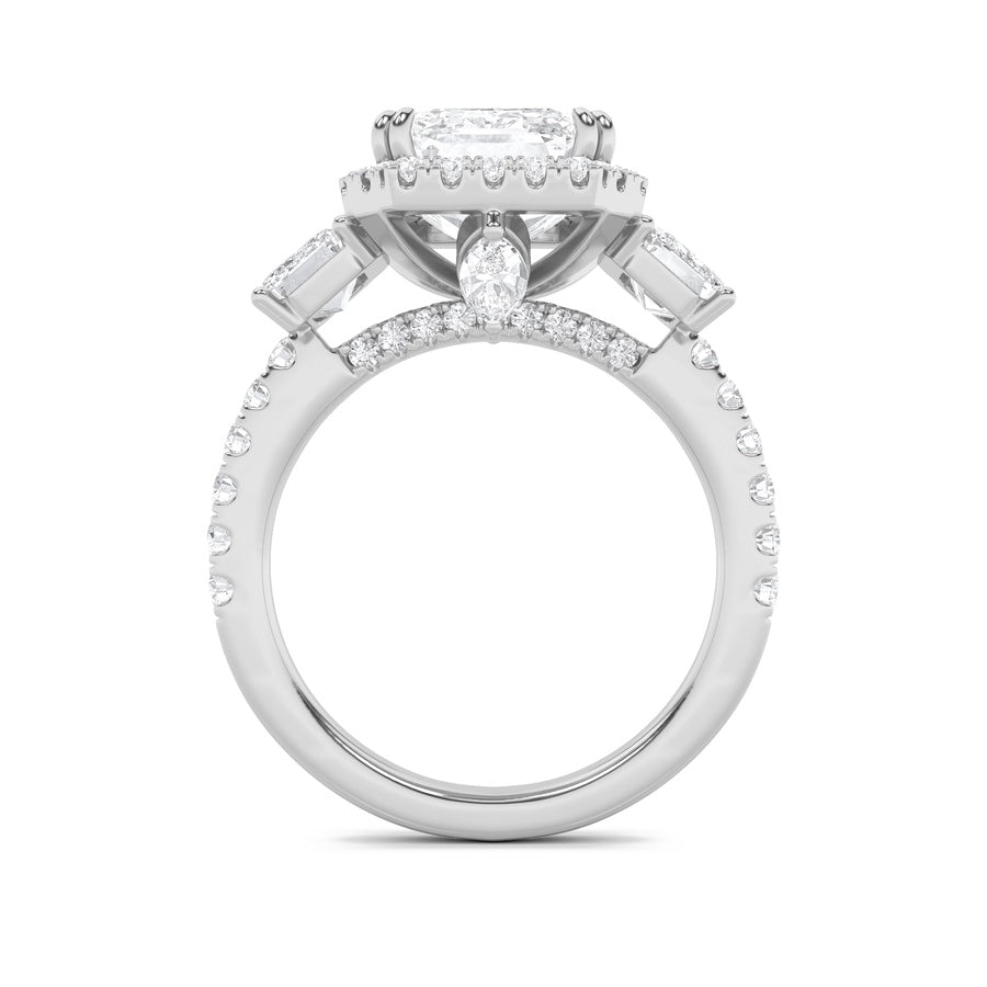 7CTW Emerald Shaped Lab Grown Diamond (F/VS) Bold Accented Engagement Ring in 14K Gold
