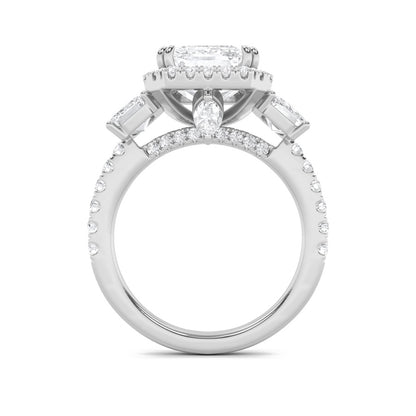 7CTW Emerald Shaped Lab Grown Diamond (F/VS) Bold Accented Engagement Ring in 14K Gold