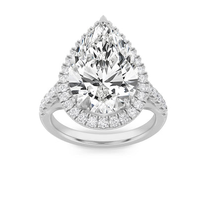 6CTW Pear Shaped Lab Grown Diamond (F/VS) Bold Statement Accented  Ring in 14K Gold