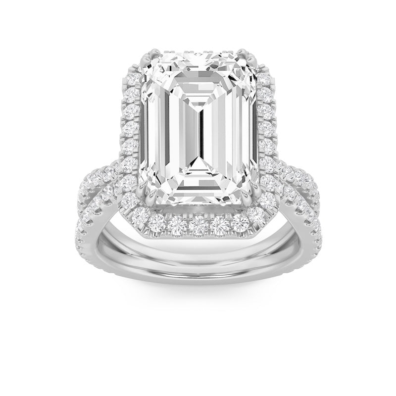 8CTW Emerald Shaped Lab Grown Diamond (F/VS) Bold Statement Accented Ring in 14K Gold