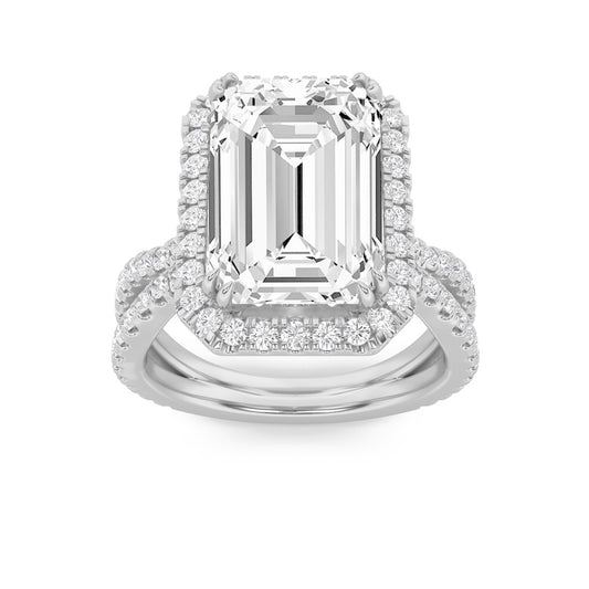 8CTW Emerald Shaped Lab Grown Diamond (F/VS) Bold Statement Accented Ring in 14K Gold