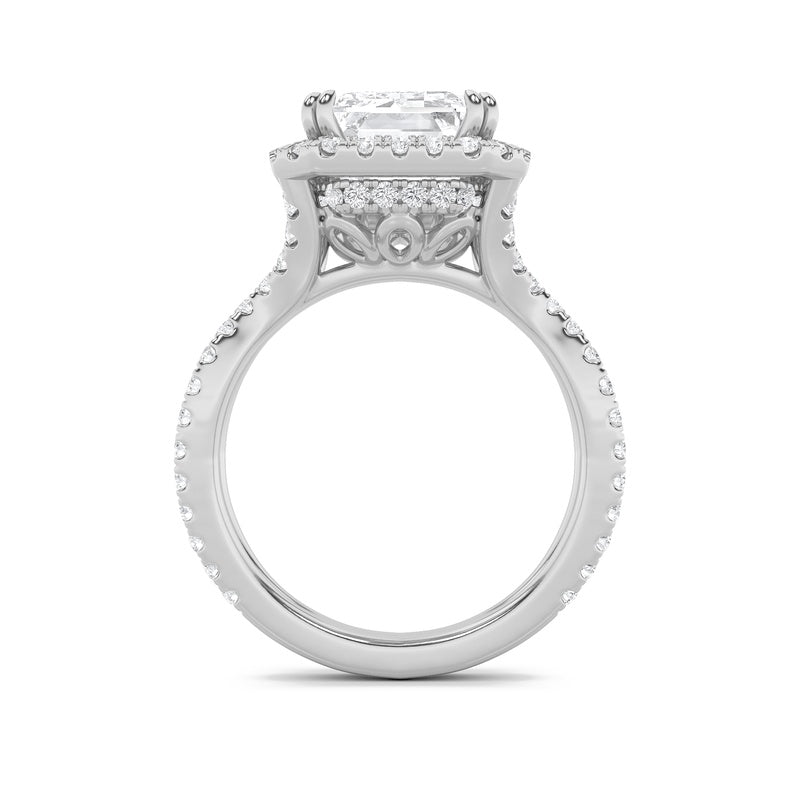 8CTW Emerald Shaped Lab Grown Diamond (F/VS) Bold Statement Accented Ring in 14K Gold