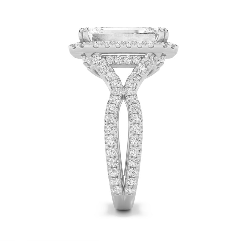 8CTW Emerald Shaped Lab Grown Diamond (F/VS) Bold Statement Accented Ring in 14K Gold