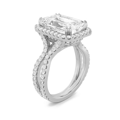 8CTW Emerald Shaped Lab Grown Diamond (F/VS) Bold Statement Accented Ring in 14K Gold